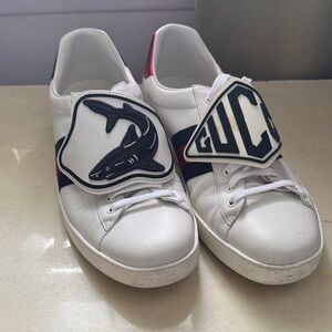 Gucci White Sneakers with Shark and Logo Patches